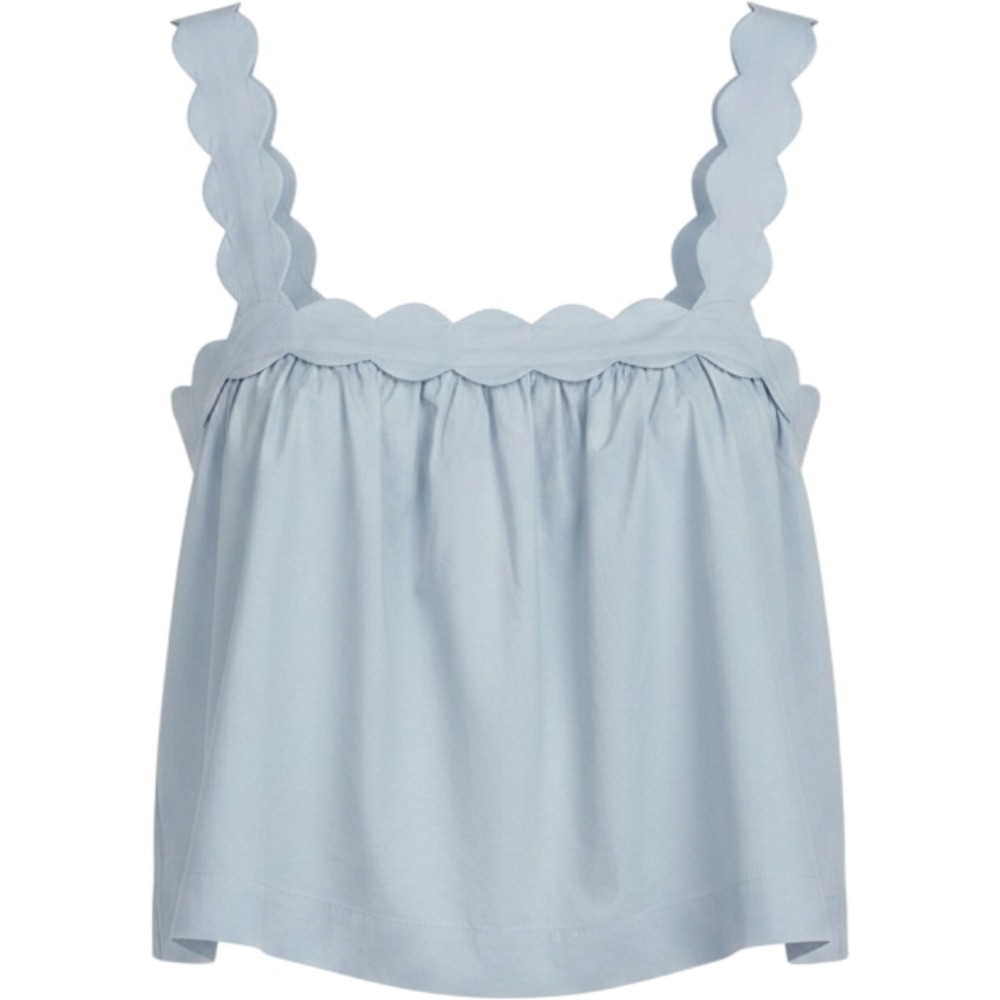 Mable Womens Scalloped Babydoll Sleeveless Top Light Blue MST8341 Size M NEW